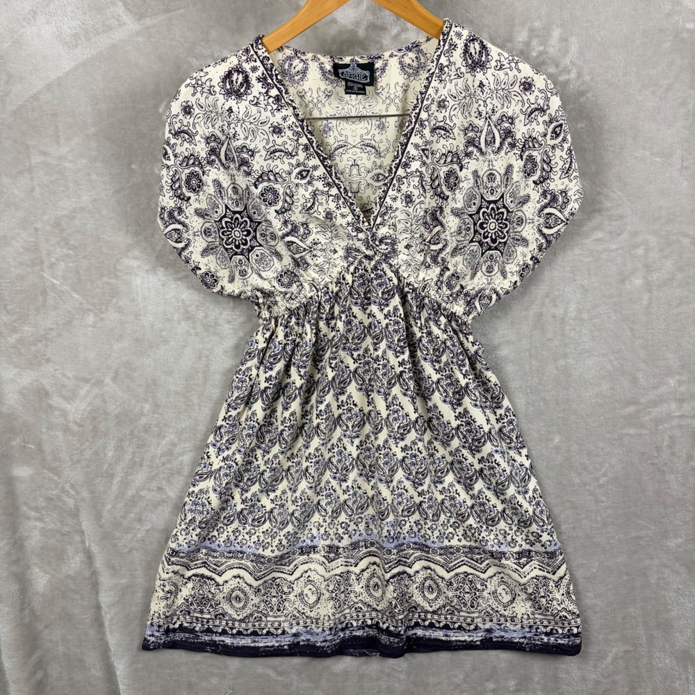 ANGIE Blouse Top Women's Size S Paisley V Neck Empire Waist Size S Boho Babydoll